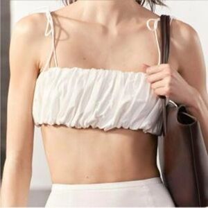 Zara Ruched Tie Shoulder Crop Tank